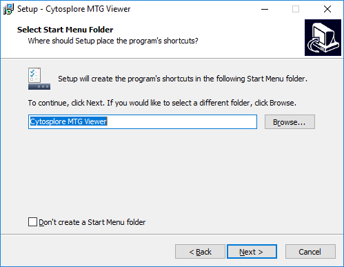 Cytosplore Viewer Installer Start Menu Dialog